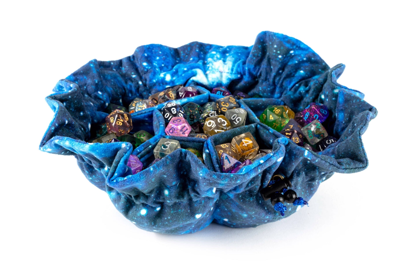 Blue Velvet Compartment Dice Bag with Pockets