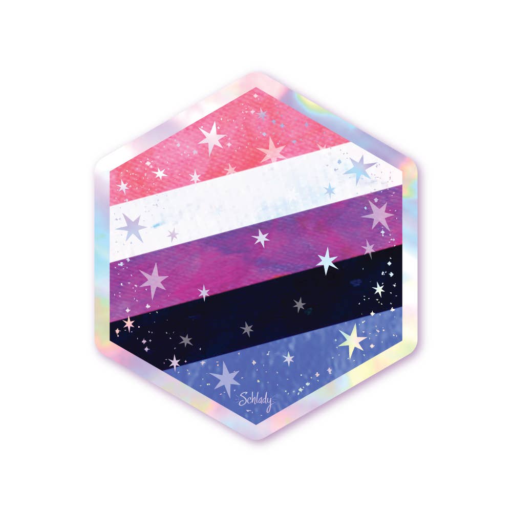 Holographic Hexagon Sticker | Starry Genderfluid Pride Flag