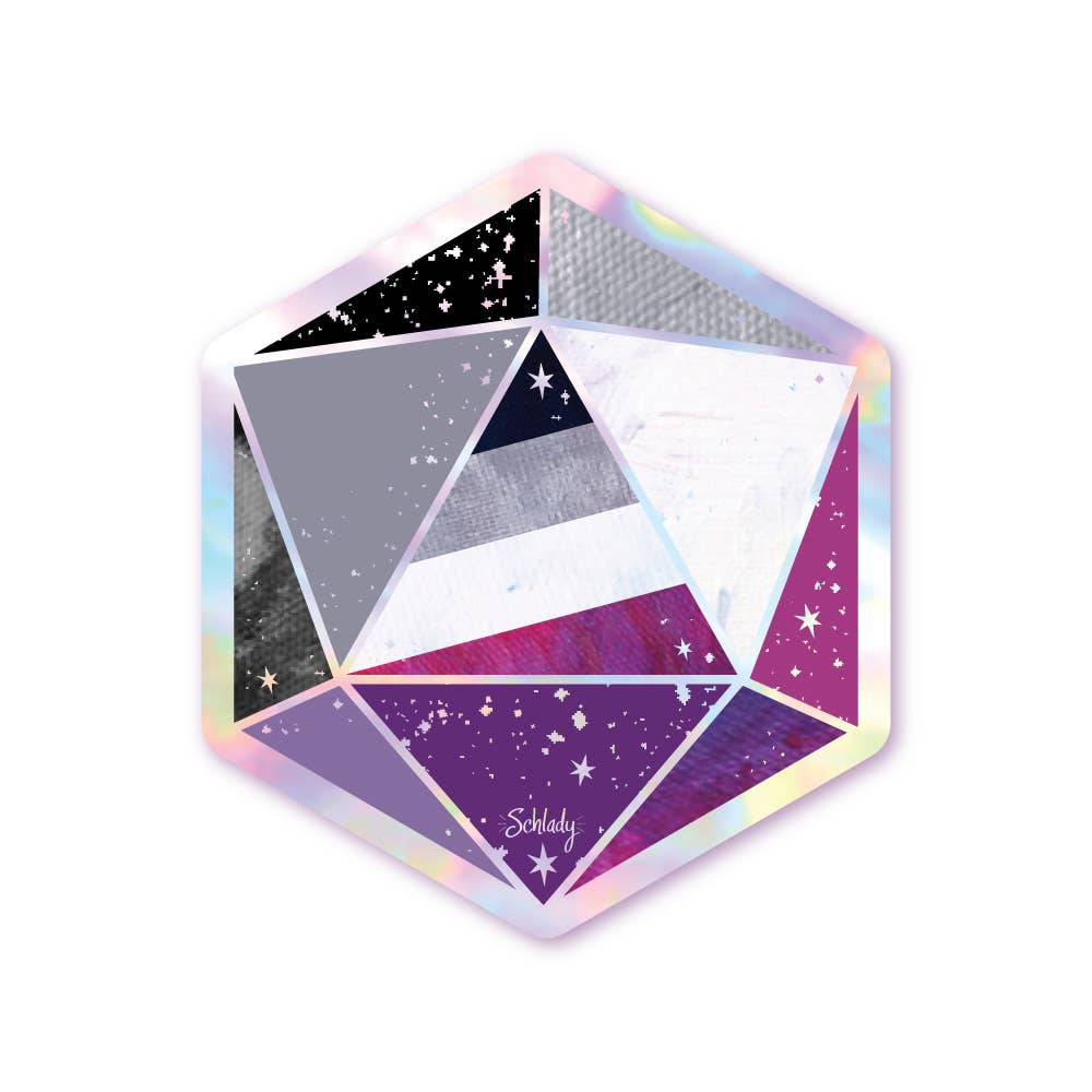 Holographic Hexagon Sticker - Asexual Pride D20