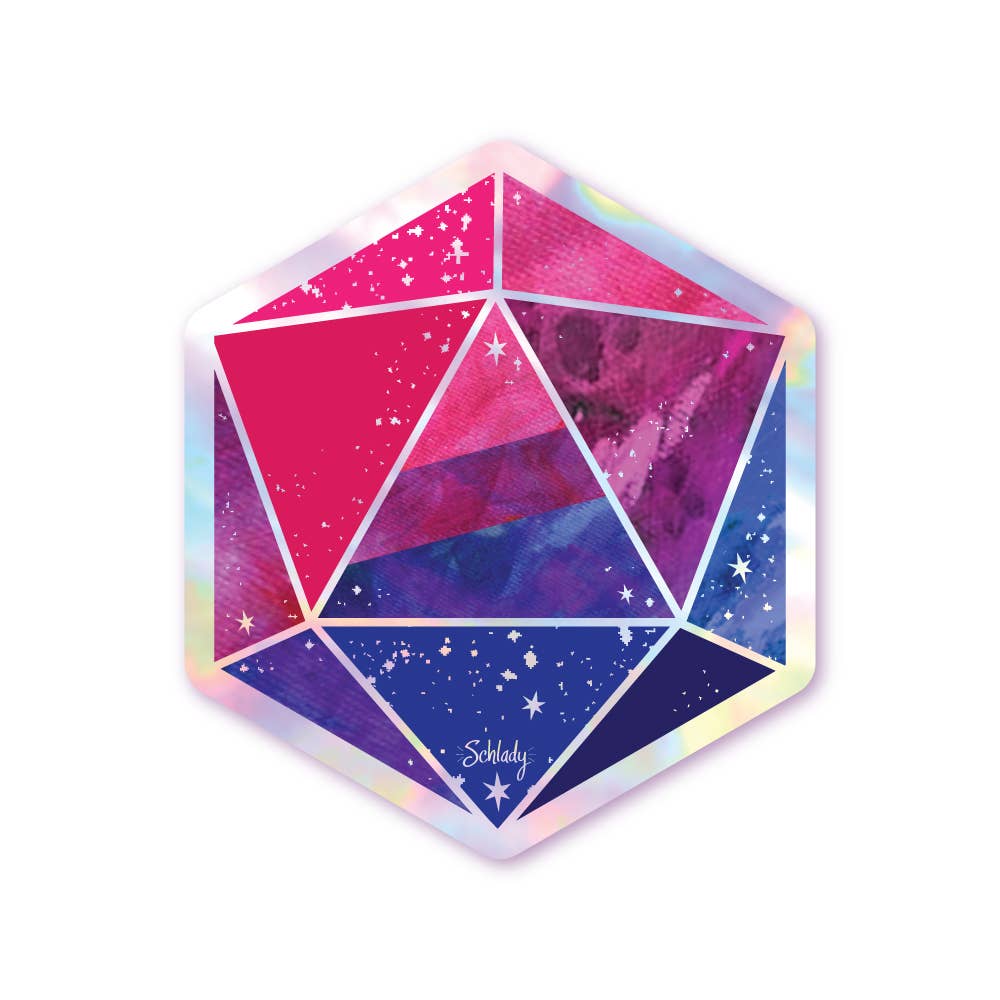 Holographic Hexagon Sticker - Bisexual Pride D20