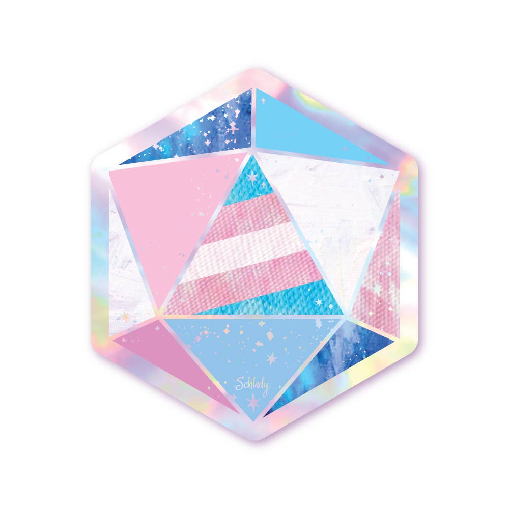 Holographic Hexagon Sticker - Transgender Pride D20