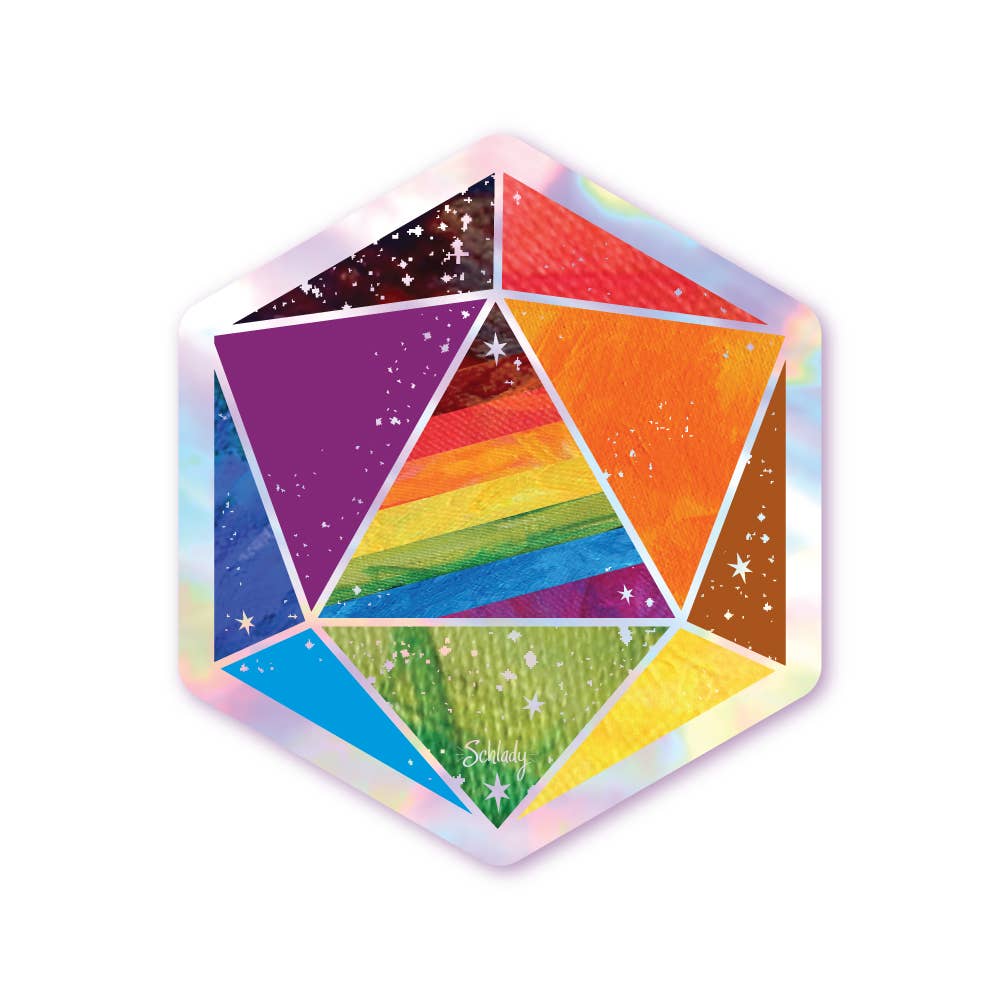 Holographic Hexagon Sticker - Rainbow Pride D20